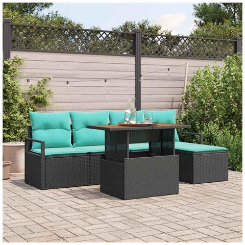 Set da Pranzo per Giardino con cuscino 6 pcs Nero e Verde acqua - Foto 2