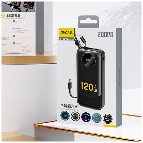 Batteria Esterna 20000 Mah Con Cavo Integrato Nera K13pro - Foto 4