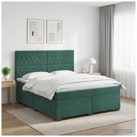 Letto box spring con materasso Verde Scuro 140 x 200 cm Velluto - Foto 2