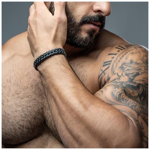 Bracciale in Pelle per Uomo, ""Joy"", 20cm, Nero - Foto 2