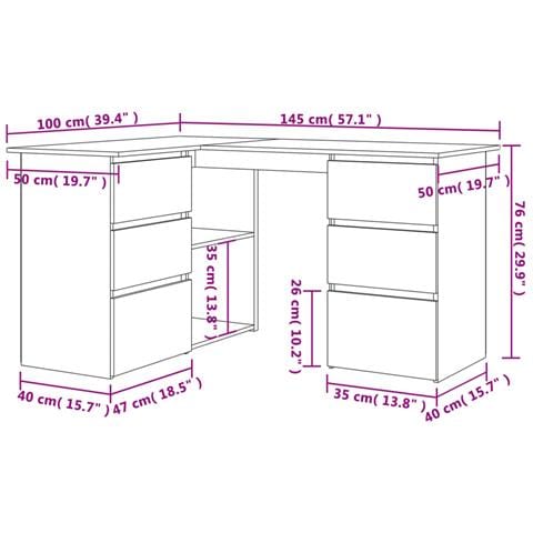 Scrivania ad Angolo Bianca 145x100x76 cm in Legno Multistrato - Foto 8