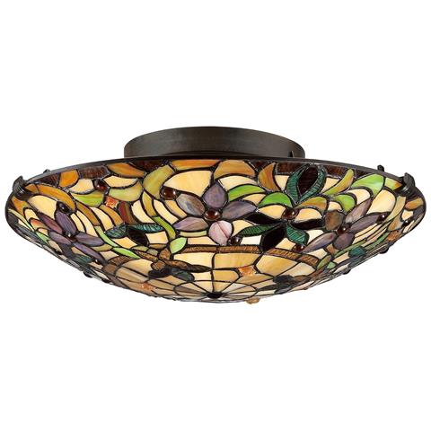 Plafoniera Da Incasso A 2 Luci Tiffany Vintage Bronzo, Attacco E27 - Foto 2