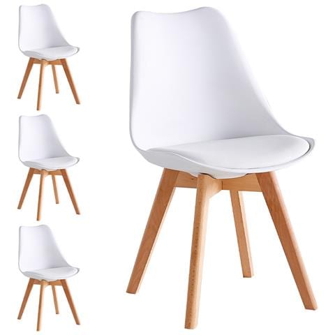 Set 4 Sedie Da Pranzo Bianco Poltrona Ufficio Casa Gambe In Legno E Cuscino - Foto 1