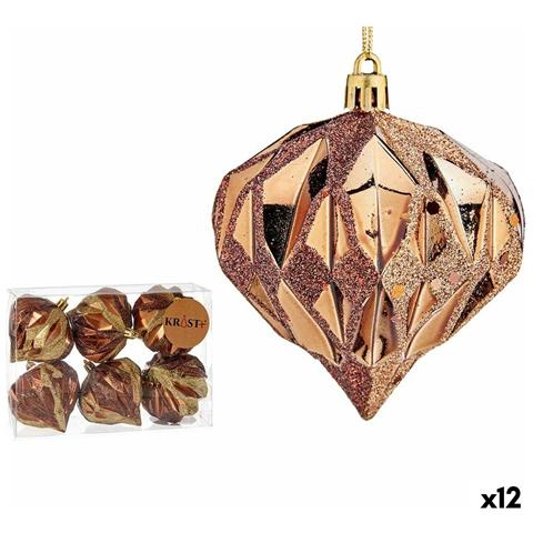 Set Di Palline Di Natale Diamante Marrone Plastica 8 X 9 X 8 Cm (12 Unità) - Foto 1