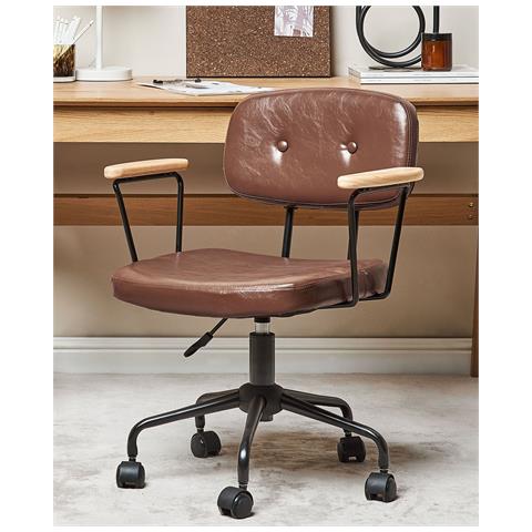 Sedia Da Scrivania Algerita Pelle Sintetica Marrone - Foto 8