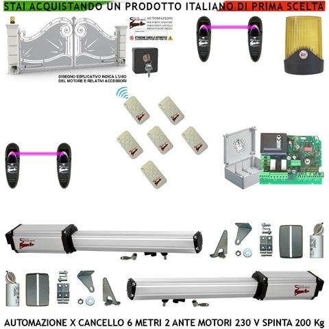 Apricancello 6 Metri 2 Ante Da 3 Mt Kit 2 Motori Elettromeccanici 230 V Sblocco Corsa 500 Mm Spinta 2 Q.li Perni Staff - Foto 1