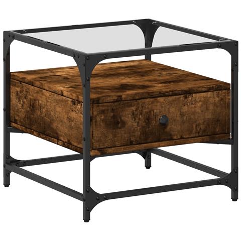 Tavolino Con Piano In Vetro Rovere Fumo 50x50x45 Cm Acciaio - Foto 2