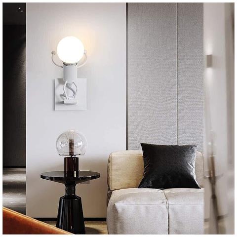 Applique Da Parete A Forma Di Omino Lampada Decorativa In Metallo Bianco E27 - Foto 1