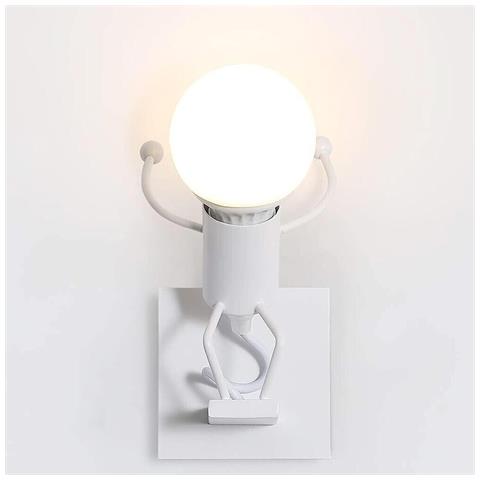 Applique Da Parete A Forma Di Omino Lampada Decorativa In Metallo Bianco E27 - Foto 2