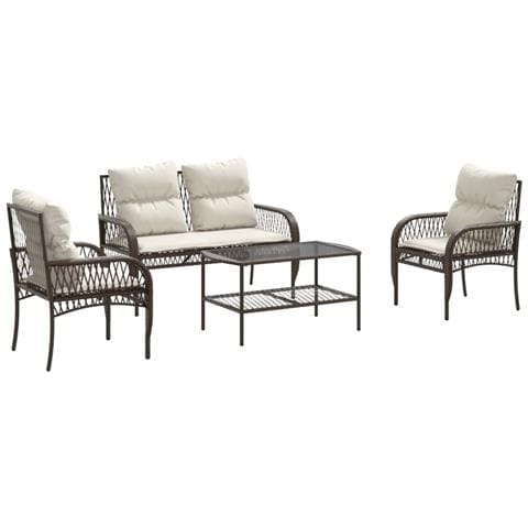 Set Divano da Giardino 4 pz con Cuscini Marrone in Polyrattan - Foto 1