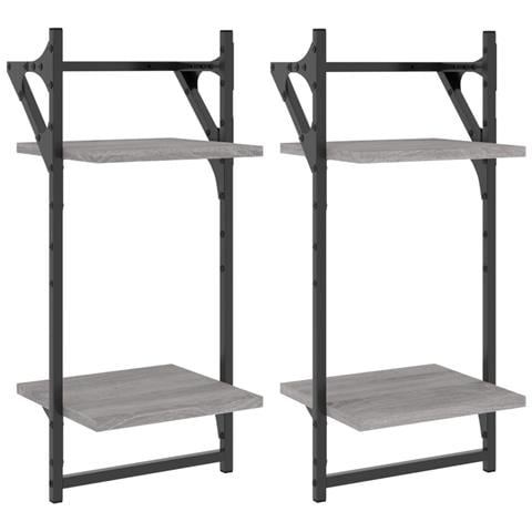 Mensole A Parete Con Aste 2pz Grigio Sonoma 30x25x65 Cm - Foto 2