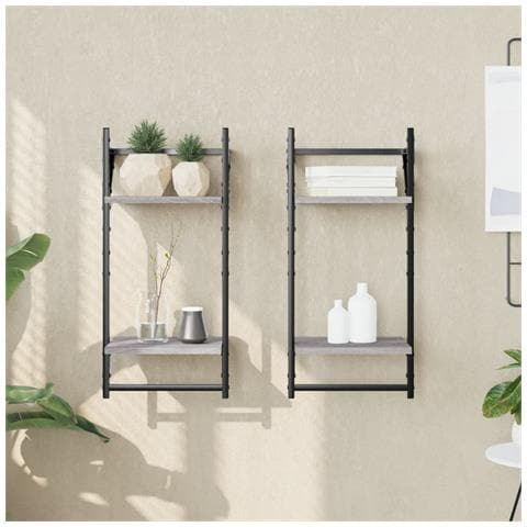 Mensole A Parete Con Aste 2pz Grigio Sonoma 30x25x65 Cm - Foto 1
