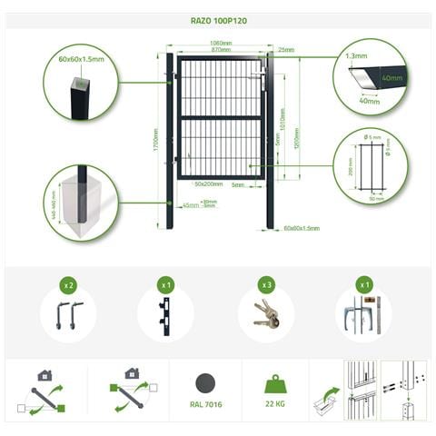 Cancello In Rete 1m Grigio Razo H.120cm - Foto 8