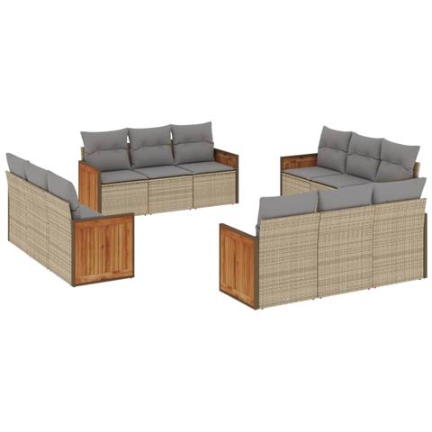 Set Divani Da Giardino 12 Pz Con Cuscini Beige In Polyrattan - Foto 2