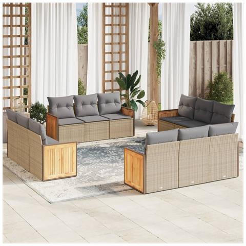Set Divani Da Giardino 12 Pz Con Cuscini Beige In Polyrattan - Foto 1