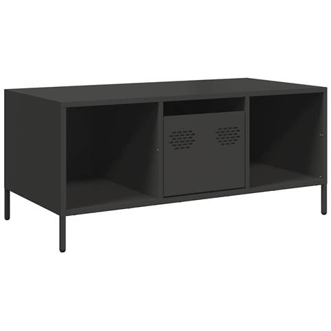 Tavolino Nero 101,5x50x43,5 Cm In Acciaio Laminato A Freddo - Foto 2