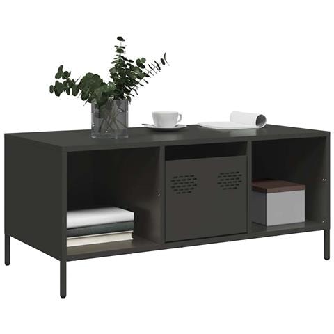 Tavolino Nero 101,5x50x43,5 Cm In Acciaio Laminato A Freddo - Foto 3