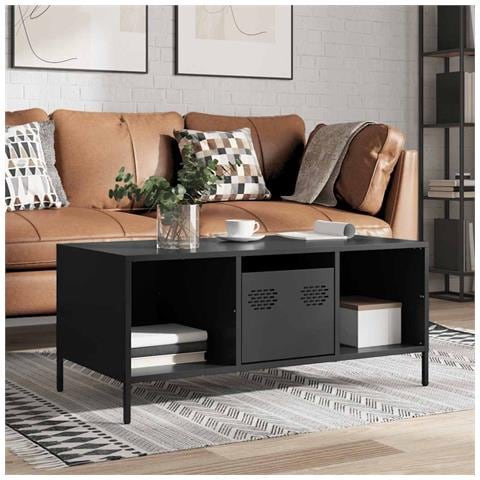 Tavolino Nero 101,5x50x43,5 Cm In Acciaio Laminato A Freddo - Foto 1