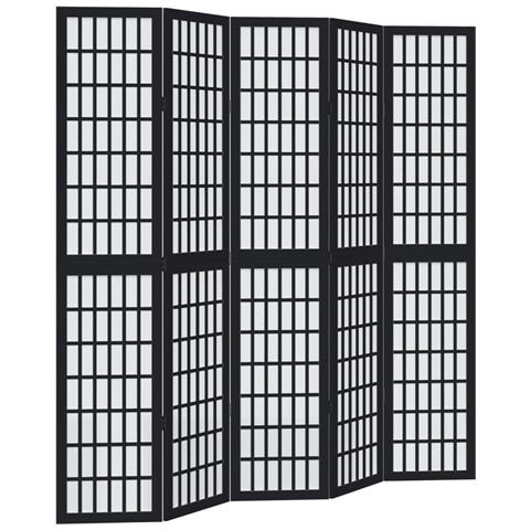 Divisorio Ambienti 5 Pannelli Nero Legno Massello Di Paulownia - Foto 2