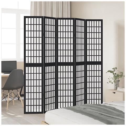 Divisorio Ambienti 5 Pannelli Nero Legno Massello Di Paulownia - Foto 3