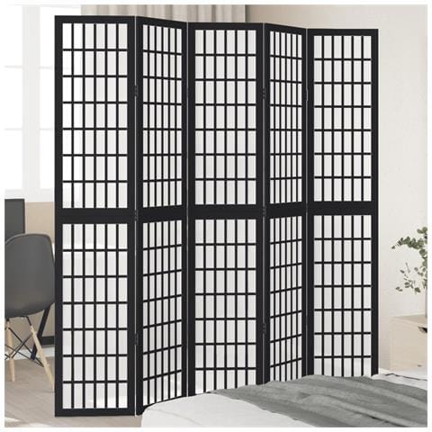 Divisorio Ambienti 5 Pannelli Nero Legno Massello Di Paulownia - Foto 1