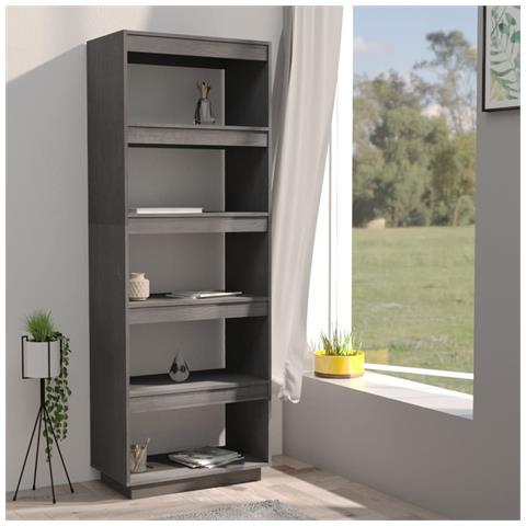 Libreria /divisorio Grigio 60x35x167cm In Legno Massello Di Pino - Foto 2