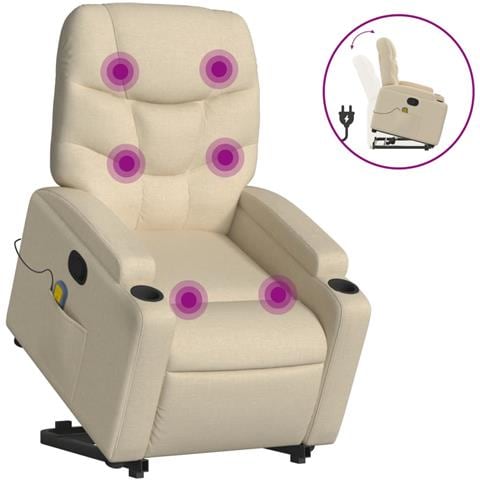 Poltrona Alzapersona Massaggiante Reclinabile Crema In Tessuto - Foto 1