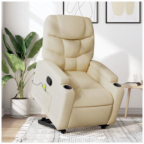 Poltrona Alzapersona Massaggiante Reclinabile Crema In Tessuto - Foto 8