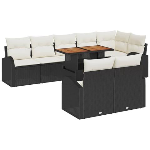 Set da Pranzo da Giardino di 9 Pezzi con Cuscini Nero in Polyrattan e Acacia - Foto 1