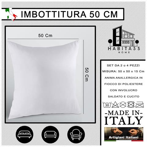 Set 2 Imbottiture Cuscini Divano 50 Cm, Anima Anallergica, Cuscino Morbido Per Arredo, Cuscino Interno Made In Italy (2 Imbottiture, 50x50 Cm) - Foto 2
