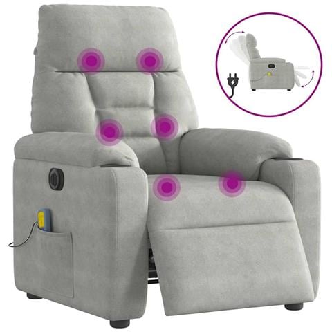 Poltrona Reclinante Massaggi Elettrica Grigio Chiaro Microfibra - Foto 1