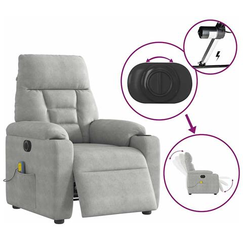 Poltrona Reclinante Massaggi Elettrica Grigio Chiaro Microfibra - Foto 9