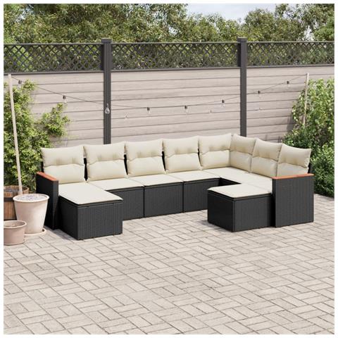 Set Divani da Giardino 9 pz con Cuscini Nero in Polyrattan - Foto 2