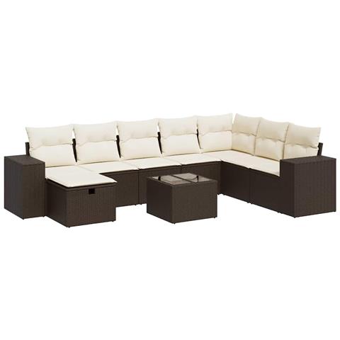 Set Divani da Giardino 9pz con Cuscini Marrone in Polyrattan - Foto 1