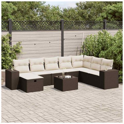 Set Divani da Giardino 9pz con Cuscini Marrone in Polyrattan - Foto 2