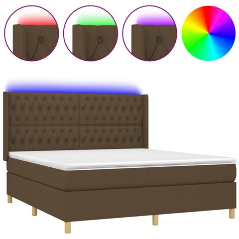 Letto a Molle Materasso e LED Marrone Scuro 160x200 cm Tessuto - Foto 1