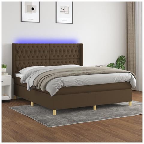 Letto a Molle Materasso e LED Marrone Scuro 160x200 cm Tessuto - Foto 2