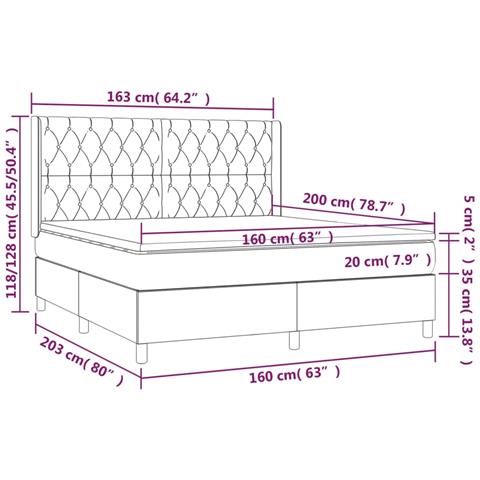 Letto a Molle Materasso e LED Marrone Scuro 160x200 cm Tessuto - Foto 8