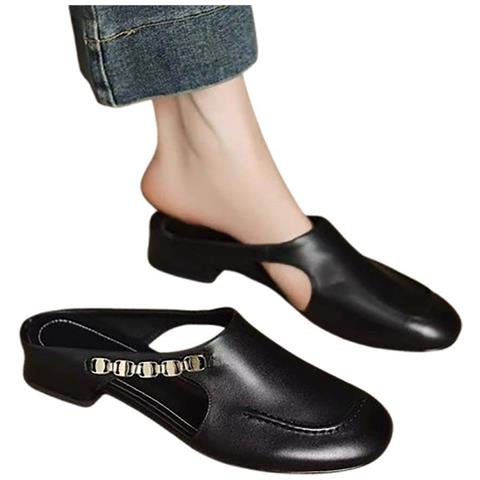 Scarpe Donna Stile Vintage Francese, Ciabatte Mule Estive In Pvc Nero Con Tacco Basso E Punta Chiusa, Compatibile Con Abbigliamento Casual It  M - Foto 1