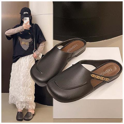 Scarpe Donna Stile Vintage Francese, Ciabatte Mule Estive In Pvc Nero Con Tacco Basso E Punta Chiusa, Compatibile Con Abbigliamento Casual It  M - Foto 2
