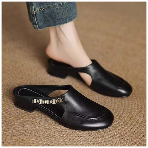Scarpe Donna Stile Vintage Francese, Ciabatte Mule Estive In Pvc Nero Con Tacco Basso E Punta Chiusa, Compatibile Con Abbigliamento Casual It  M - Foto 6