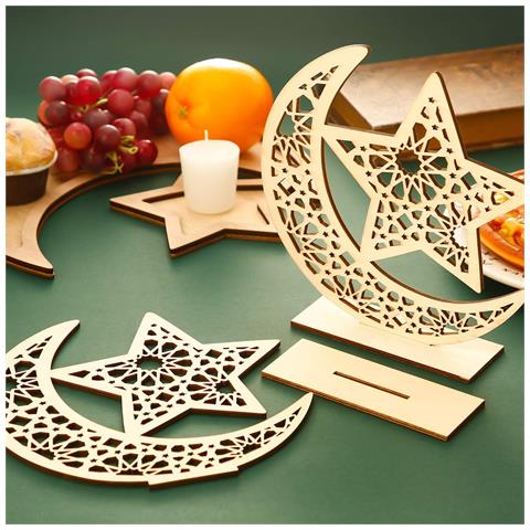 Decorazione In Legno Per La Festa Musulmana Ramadan Eid Mubarak 2 Pezzi - Foto 2