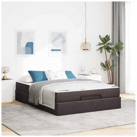 Struttura del letto Marrone scuro 140 x 190 cm Tessuto - Foto 2