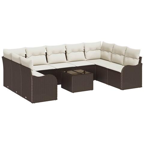 Set Divano da Giardino 10 pcs Marrone e bianco Poly Rattan - Foto 1