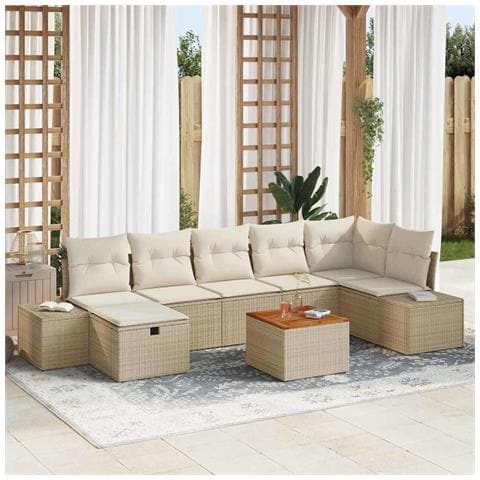 Set Divano da Giardino con cuscino 8 pcs Beige Poly Rattan - Foto 2