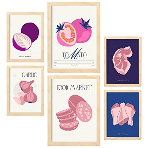 Set Di 6 Stampe Cibo E Nutrizione Stampe Di Natura E Botanica Per L'interior Design A3 & A4 Telaio In Legno Chiaro - Foto 1
