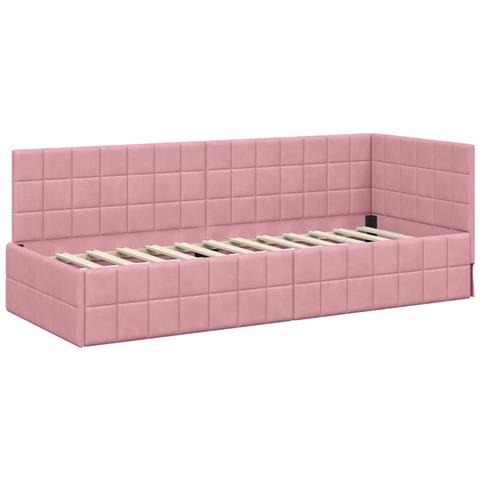 Cornice del letto ad angolo Rosa 80 cm x 200 cm Tessuto - Foto 1