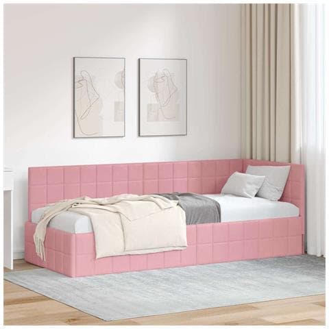 Cornice del letto ad angolo Rosa 80 cm x 200 cm Tessuto - Foto 2