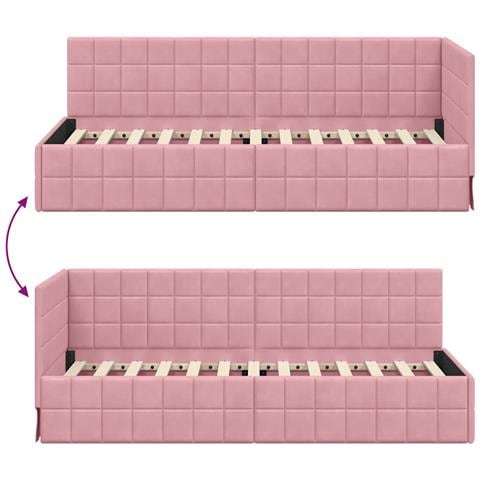 Cornice del letto ad angolo Rosa 80 cm x 200 cm Tessuto - Foto 9
