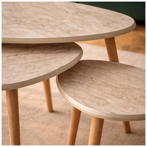 Tira Set Di 3 Tavolini Sovrapponibili Effetto Travertino - Foto 2